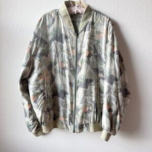 Y&L International Concepts Chinese Washed Silk Green Print Bomber Jacket Size L